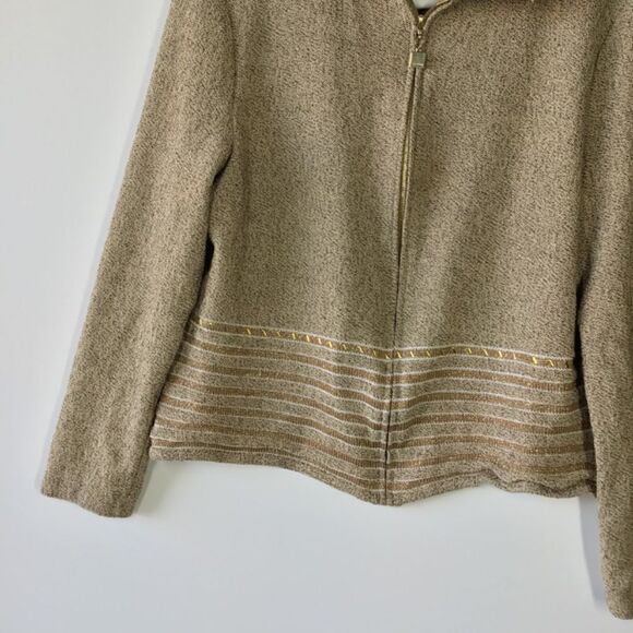 St. John Sport Marie Gray Gold Brown Knit Cardigan Jacket Long Sleeve M - Picture 7 of 15